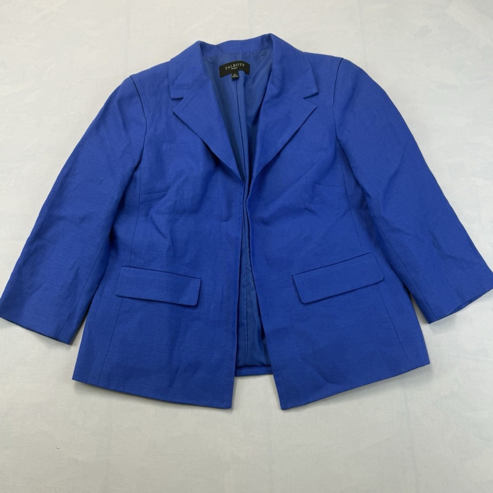 Talbots Petites Pink 100% Linen Two Button Blazer Jacket Size 2P Spring Summer